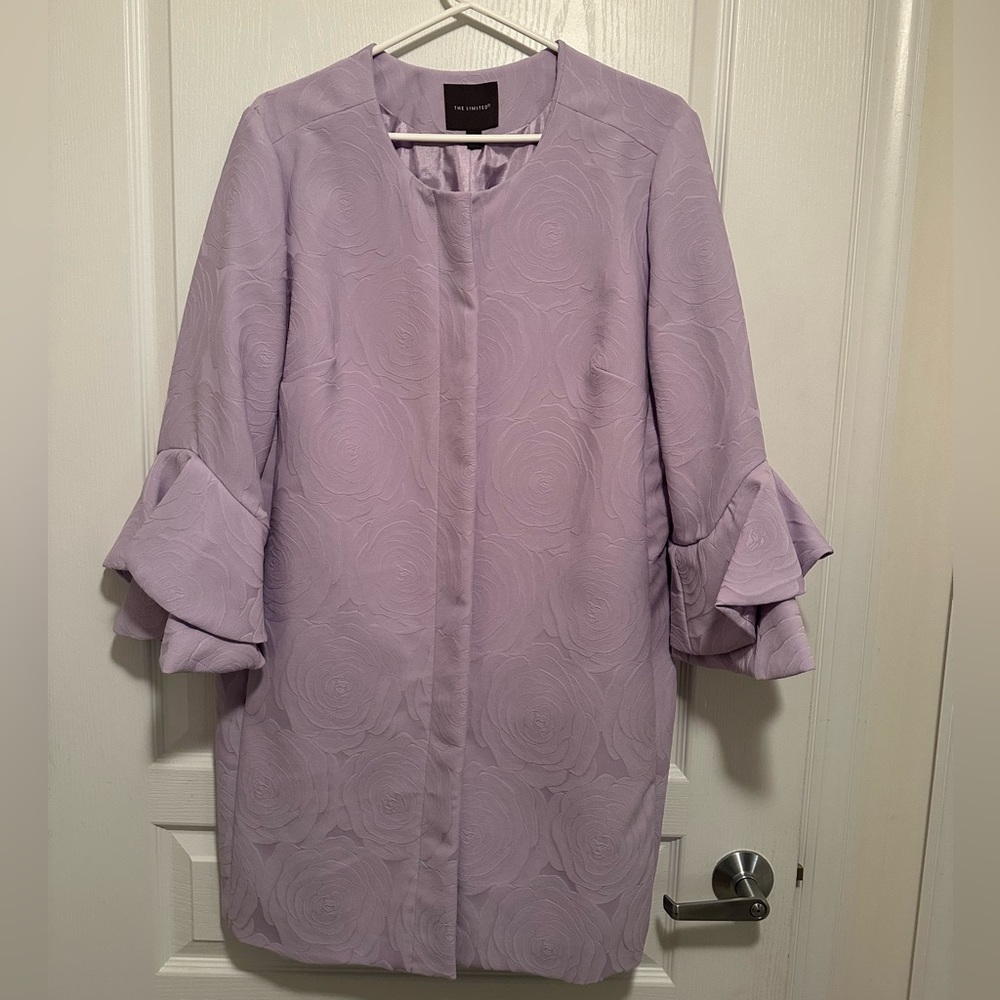 Elegant Lavender Spring Jacket Floral Imprint Bell Sleeves Mid-Length
